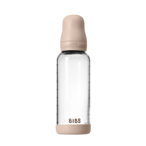 BIBS - Set complet biberon din sticla anticolici cu tetina din latex, flux mediu, 240 ml, Blush