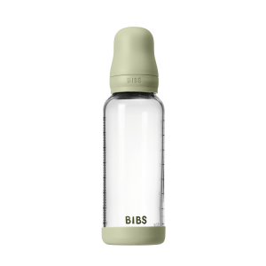 BIBS - Set complet biberon din sticla anticolici cu tetina din latex, flux mediu, 240 ml, Sage