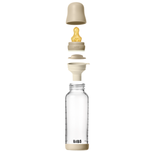 BIBS - Set complet biberon fosforescent din sticla anticolici cu tetina din latex, flux mediu, 240 ml, Vanilla Glow