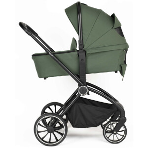 BabyGo - Carucior 3 in 1 Harmony Green cu maner reglabil pe inaltime, cadru Black