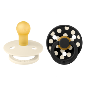 BIBS - Set 2 suzete Colour Studio Collection Polka Dots, tetina rotunda, 0 luni+-Ivory/Black