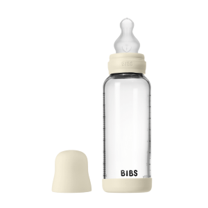 BIBS - Set complet biberon din sticla anticolici cu tetina din silicon, flux mediu, 240 ml, Ivory