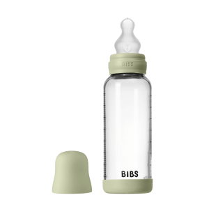 BIBS - Set complet biberon din sticla anticolici cu tetina din silicon, flux mediu, 240 ml, Sage