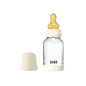 BIBS - Set complet biberon Boheme din sticla anticolici cu tetina din latex, flux lent, 120 ml, Ivory