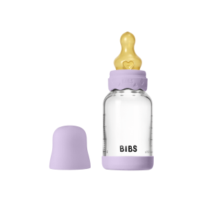 BIBS - Set complet biberon Boheme din sticla anticolici cu tetina din latex, flux lent, 120 ml, Violet Sky