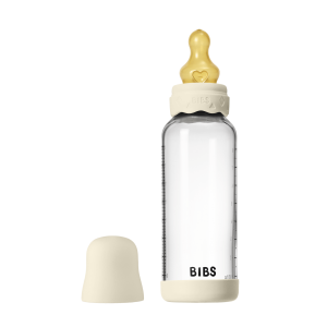 BIBS - Set complet biberon Boheme din sticla anticolici cu tetina din latex, flux mediu, 240 ml, Ivory