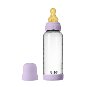 BIBS - Set complet biberon Boheme din sticla anticolici cu tetina din latex, flux mediu, 240 ml, Violet Sky