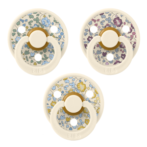 BIBS x Liberty - Set 3 suzete Colour Latex, tetina rotunda, simetrica & anatomica 0 luni + Ivory Eloise