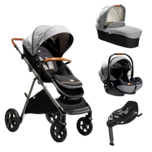 Joie - Carucior pentru copii multifunctional 3 in 1 Aeria Signature Carbon + Baza Isofix (Carucior Aeria Carbon+ Landou Ramble Carbone+ scoica i-Level recline Carbon+ Baza Isofix Rotativa Encore)