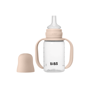 BIBS - Set biberon tip Sippy Cup PP 150 ml cu cioc din silicon și sistem antipicurare, Blush