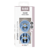 BIBS - Set 2 suzete Colour Studio Collection Stripe Latex, tetina rotunda, 0 luni+