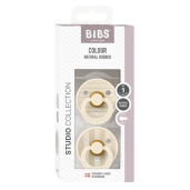 BIBS - Set 2 suzete Colour Studio Collection Stripe Latex, tetina rotunda, 0 luni+