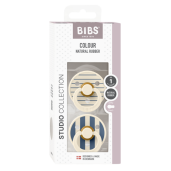 BIBS - Set 2 suzete Colour Studio Collection Stripe Latex, tetina rotunda, 0 luni+