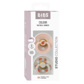 BIBS - Set 2 suzete Colour Studio Collection Ladybug Latex, tetina rotunda, 0 luni+-Blush Mix