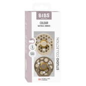BIBS - Set 2 suzete Colour Studio Collection Polka Dots, tetina rotunda, 0 luni+