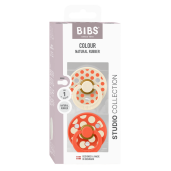 BIBS - Set 2 suzete Colour Studio Collection Polka Dots, tetina rotunda, 0 luni+