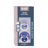 BIBS - Set 2 suzete fosforescente Colour Glow Latex, tetina rotunda, 0 luni +