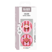 BIBS - Set 2 suzete Colour Studio Collection Stripe Latex, tetina rotunda, 6 luni+
