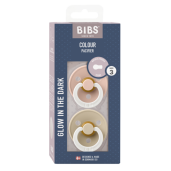 BIBS - Set 2 suzete fosforescente Colour Glow Latex, tetina rotunda, 18 luni +