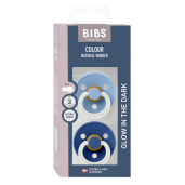 BIBS - Set 2 suzete fosforescente Colour Glow Latex, tetina rotunda, 18 luni +