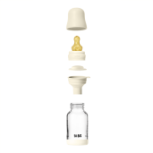 BIBS - Set complet biberon din sticla anticolici cu tetina din latex, flux lent, 120 ml, Ivory