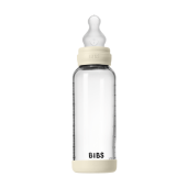 BIBS - Set complet biberon din sticla anticolici cu tetina din silicon, flux mediu, 240 ml, Ivory
