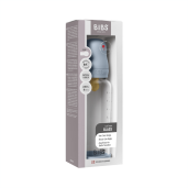 BIBS - Set complet biberon din sticla anticolici cu tetina din latex, flux mediu, 240 ml, Baby Blue