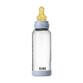 BIBS - Set complet biberon din sticla anticolici cu tetina din latex, flux mediu, 240 ml, Baby Blue