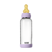 BIBS - Set complet biberon Boheme din sticla anticolici cu tetina din latex, flux mediu, 240 ml, Violet Sky