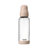 BIBS - Set complet biberon din sticla anticolici cu tetina din latex, flux mediu, 240 ml, Blush