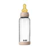 BIBS - Set complet biberon din sticla anticolici cu tetina din latex, flux mediu, 240 ml, Blush