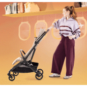 Joie - Carucior ultracompact Porto Cashew, compatibil bagaj de cabina, pliere automata, de la nastere pana la 22 kg