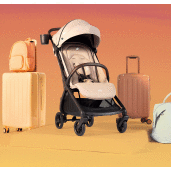 Joie - Carucior ultracompact Porto Cashew, compatibil bagaj de cabina, pliere automata, de la nastere pana la 22 kg