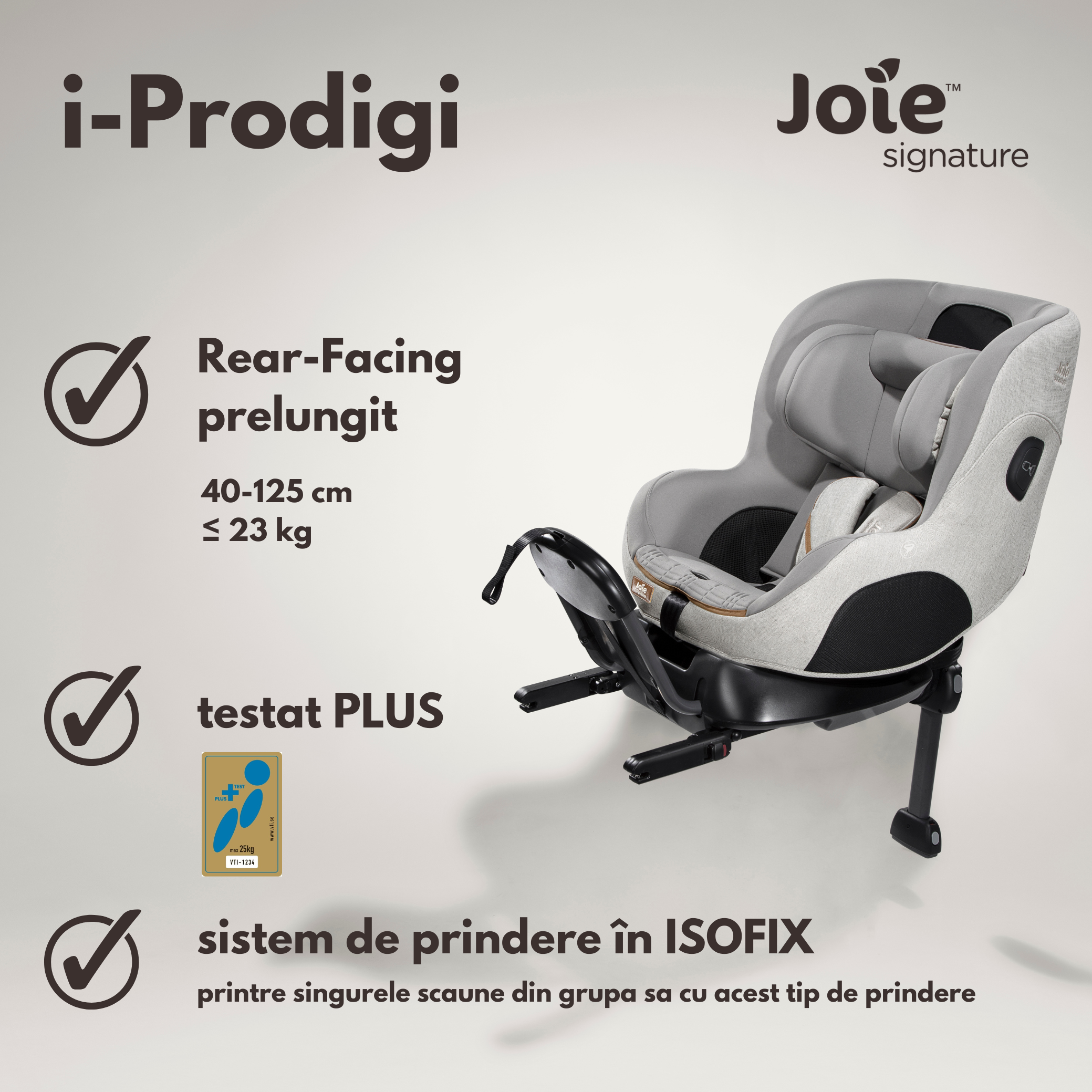Joie - Scaun auto i-Size i-Prodigi Signature, nastere-125 cm, Carbon, testat Plus